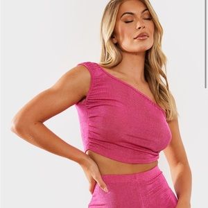New PLT one shoulder crop top in pink